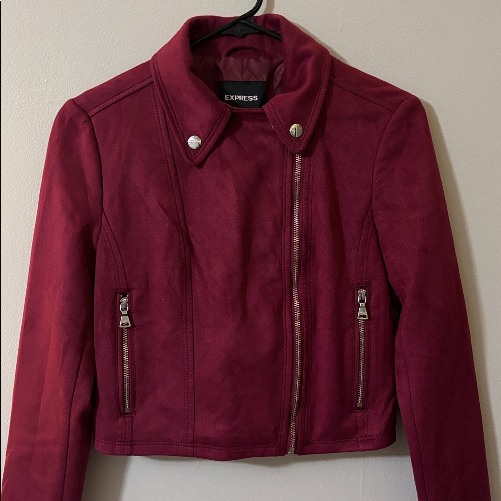 Express Burgundy Faux Suede Crop Jacket - Picture 3 of 7